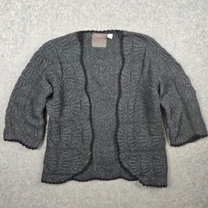 Anthropologie Guinevere Cardigan Sweater Womens S Gray Wool Textured Knit Floral